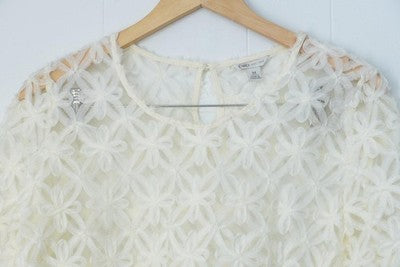 Cato Blouse Womens Medium White Floral Lace Sheer Bell Sleeve Party Boho Top