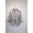 Chico's No Iron Button Down Shirt Women Size 2 Large Blue Floral Butterfly Print