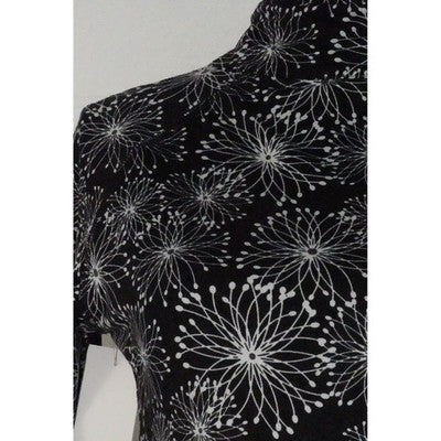 Soybu Dress Women Medium Black White Floral Print Mock Neck Long Sleeve Keyhole
