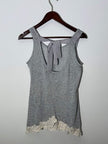 mmCmmCmm Gray Heathered Lace Hem Back-Tie Sleeveless Top, SIze Medium