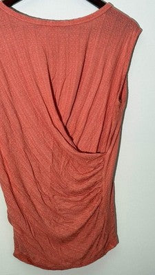 Fantastic Fawn Coral Pink Ribbed Surplice Wrap Back Tank Top - Size Medium