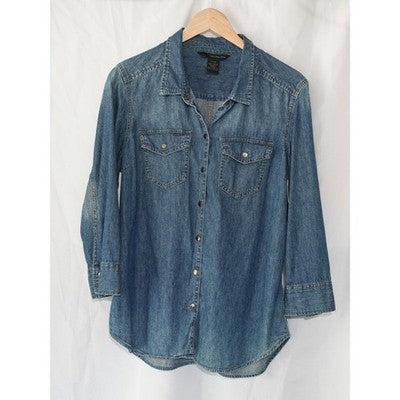 Calvin Klein Jeans Denim Button Down Women Extra Large Blue Snap Front Pockets