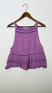 Free People Purple Boho Lace Trim Pintuck Ruffle Button Back Tank Top, Size Larg