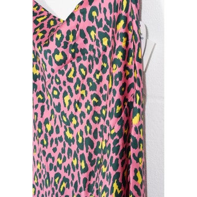 Scoop Satin Asymmetric Skirt Women Large Pink Leopard Animal Print Midi