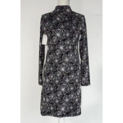 Soybu Dress Women Medium Black White Floral Print Mock Neck Long Sleeve Keyhole