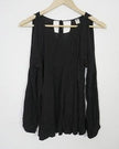 Old Navy Cold Shoulder Top Women Small Black Pintuck Long Sleeve Keyhole Back