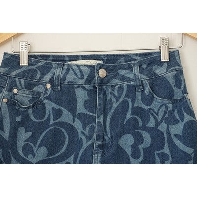Cato Est. 1946 Denim Midi Skirt Women Size 2 Blue Heart Swirl Print Pencil Skirt