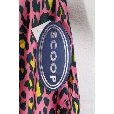 Scoop Satin Asymmetric Skirt Women Large Pink Leopard Animal Print Midi