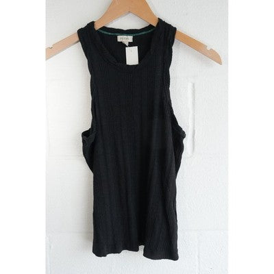 Pilcro Tank Top Women Medium Black Ribbed Knit Racerback Sleeveless Crew Neck