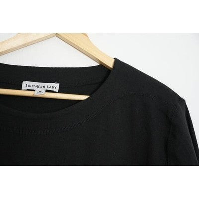 Southern Lady 3/4 Sleeve Top Womens 1X Black Crew Neck Solid Knit Blouse