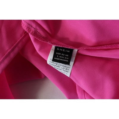 SHEIN Midi Dress Women Large Hot Pink Mandarin Collar Long Sleeve Keyhole Neck