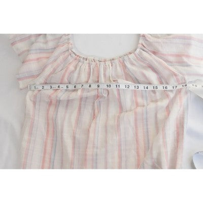 Pink Rose Off The Shoulder Blouse Womens Small Coral Blue Striped Short Sleeve