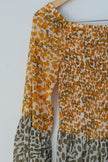 Cato Mixed Leopard Print Midi Dress Women Small Orange Olive Smocked Bell Sleeve