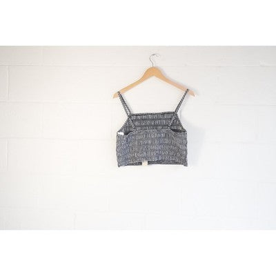 No Boundaries Smocked Cami Top Women Extra Large Navy White Gingham Cropped