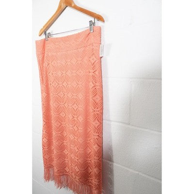 Cato Crochet Lace Midi Skirt Women Size 14 Coral Peach Fringe Hem Boho