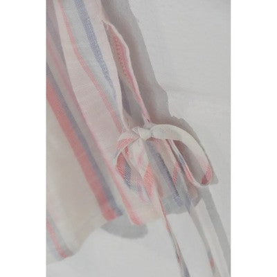 Pink Rose Off The Shoulder Blouse Womens Small Coral Blue Striped Short Sleeve