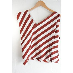 Anthropologie Postmark Striped Asymmetric Top Women Medium Red White Sleeveless