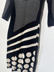 J. Taylor Sweater Dress Womens Medium Black Striped Polka Dot Knit 3/4 Sleeve