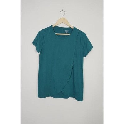 Motherhood Maternity Nursing Top Women Medium Teal Green Short Sleeve Wrap Front