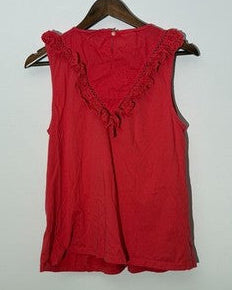 J. Crew Coral Red Eyelet Ruffle Trim Sleeveless Top Regular Fit Size Medium