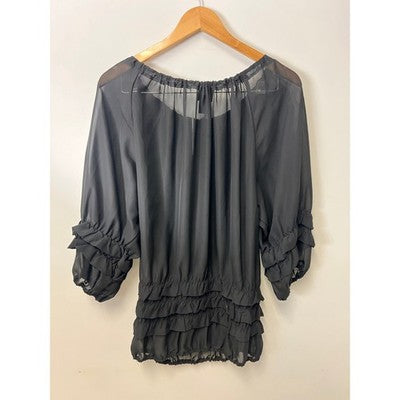 Ashro black ruffle long sleeve size medium blouse