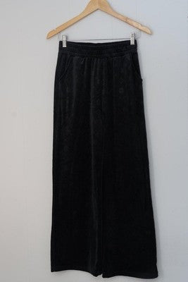 Sweatpants Womens Small/ Medium Black Velour Wide Leg Lounge Pants Casual