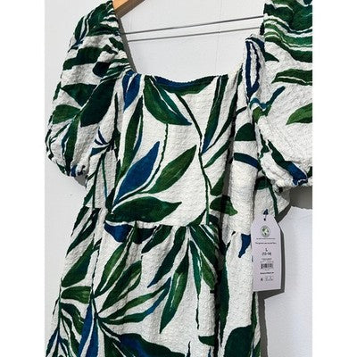 Time and Tru Botanical print Puff Sleeve Mini Dress Large
