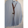 SHEIN Button Up Shirt Women Large Blue White Striped Contrast Trim Stand Collar