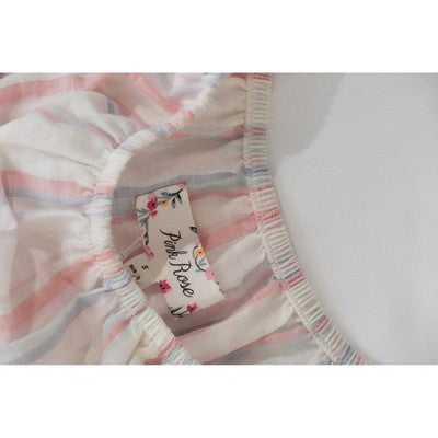Pink Rose Off The Shoulder Blouse Womens Small Coral Blue Striped Short Sleeve