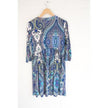 Honeyme Blue Paisley Empire Waist 3/4 Size Medium Mini Dress