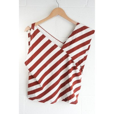 Anthropologie Postmark Striped Asymmetric Top Women Medium Red White Sleeveless