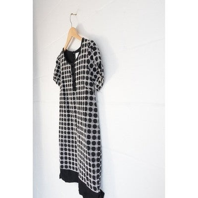 Bizz Princess Shift Mini Dress Medium Black White Geometric Embroidered Cotton