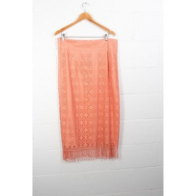 Cato Crochet Lace Midi Skirt Women Size 14 Coral Peach Fringe Hem Boho
