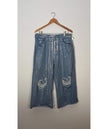 Fashionova Wide Leg Jeans Women Size 13 Silver Metallic Distressed Cropped