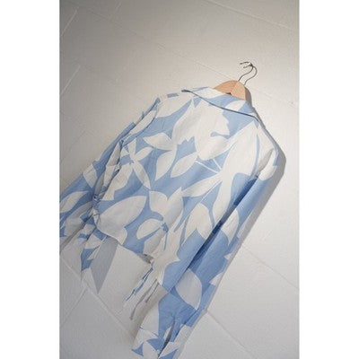 SHEIN Wrap Blouse Women Large Blue White Floral Abstract Long Sleeve Tie Top