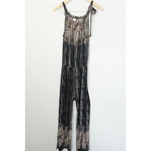 Romper Jumper Women Medium Black Silk Blend Paisley Print Pocket