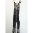 Romper Jumper Women Medium Black Silk Blend Paisley Print Pocket