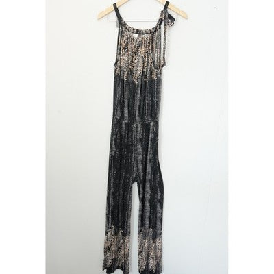 Romper Jumper Women Medium Black Silk Blend Paisley Print Pocket