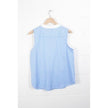 SHEIN Sleeveless Blouse Women Large Blue White Striped Pleated Tuxedo Bib Top