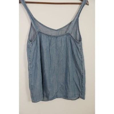 C&C California Camisole Top Women Small Blue Lyocell Chambray Sleeveless V-Neck