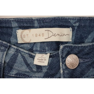 Cato Est. 1946 Denim Midi Skirt Women Size 2 Blue Heart Swirl Print Pencil Skirt