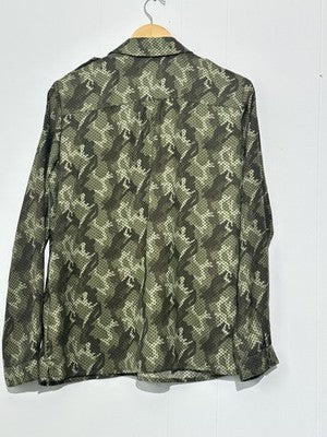 Tommy Hilfiger Shirt Mens Large Green Camo Long Sleeve Button Up Military Field
