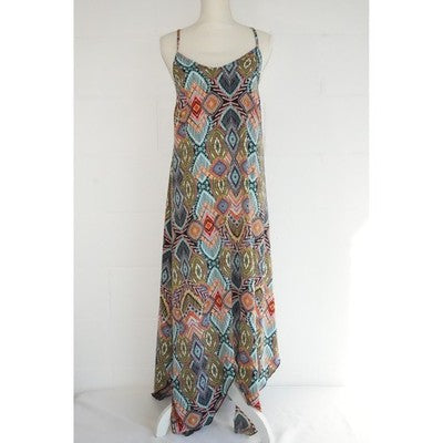 Bailey Blue Handkerchief Hem Maxi Dress Womens Medium Geometric Print