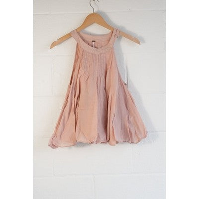 Free People Tank Top Women Extra Small Pink Pintuck Pleated Gauze Halter Boho