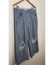 Fashionova Wide Leg Jeans Women Size 13 Silver Metallic Distressed Cropped