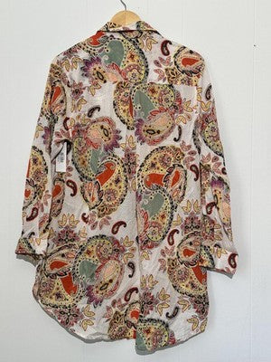 True Destination Shirt Womens Large Multicolor Paisley Button Up Tunic Boho Top