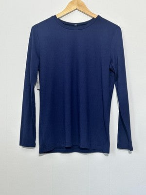 Solid Blue Long Sleeve Shirt Womens Medium Crew Neck Basic Tee Layering Top
