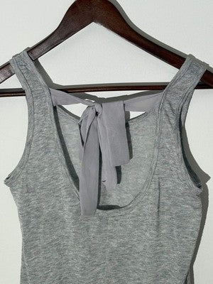 mmCmmCmm Gray Heathered Lace Hem Back-Tie Sleeveless Top, SIze Medium