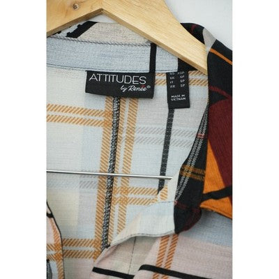 Attitudes by Renee Shirt Dress Women Extra Small Petite Orange Patchwork Plaid