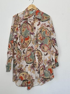 True Destination Shirt Womens Large Multicolor Paisley Button Up Tunic Boho Top